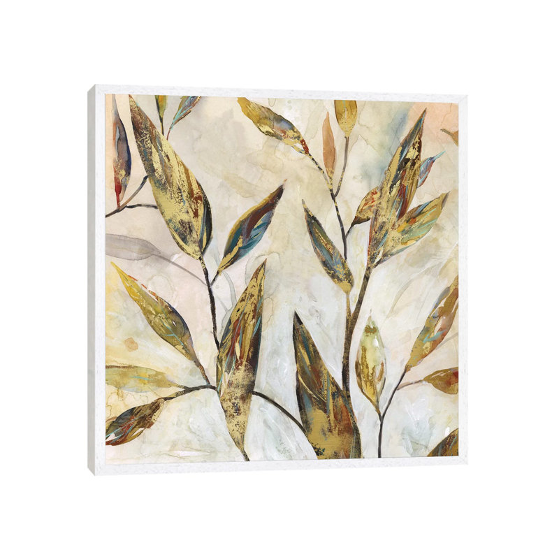 Gilded Leaves II by Carol Robinson - Painting on Canvas, 66.04 cm H x 66.04 cm W, White Framed