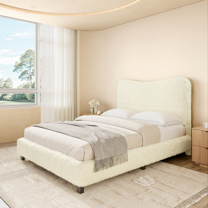 Cloud-feel Fluffy Soft Plush Upholstered Bed, Cream, Full