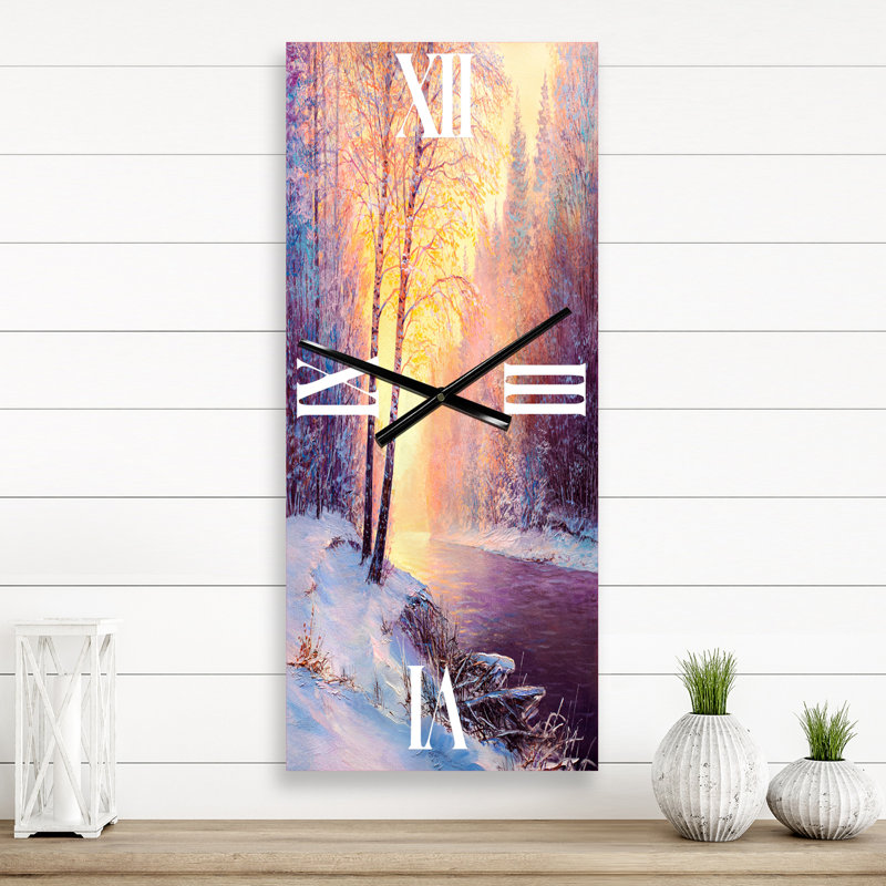Horloge murale paysage d'hiver avec pont de la rivière Méandre II, Petit