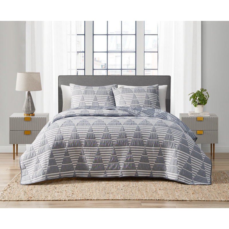 Ensemble de courtepointe réversible en mélange de coton tissé doux toutes saisons 3 pièces DESIGN STUDI, Bleu