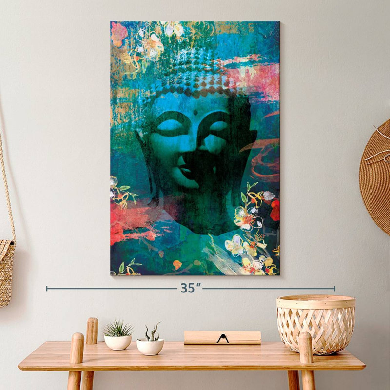 Tête de Bouddha fleurie I sur toile, H 30 po x l 20 po x P 1,25 po