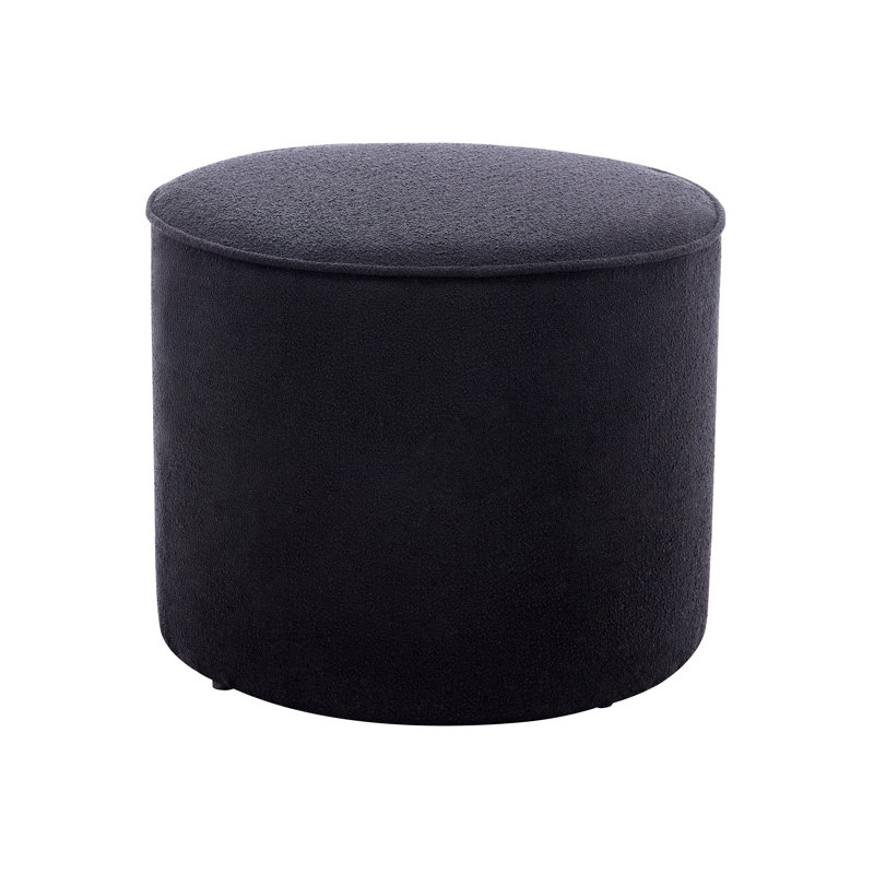 Amarjot Bouclé Fabric Round Ottoman, Black Polyester Blend