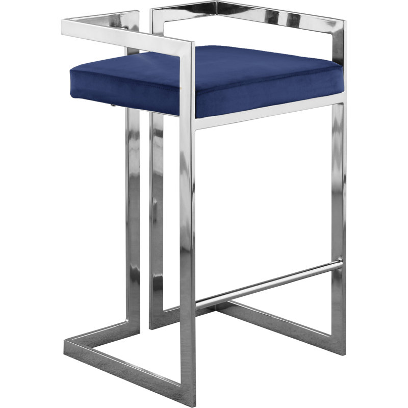 Tabouret de comptoir 27 po Isam, Chrome, Velours marine