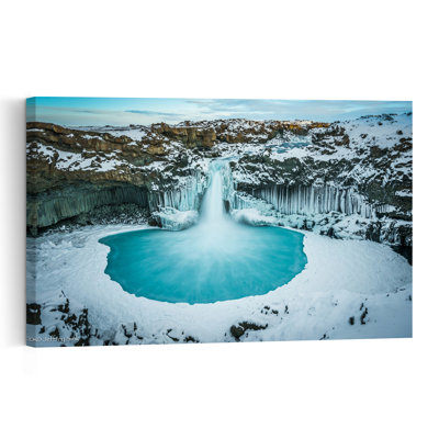 Affiche murale représentant une cascade bleue glacée, un paysage abstrait serein et vibrant, inspiré de la nature