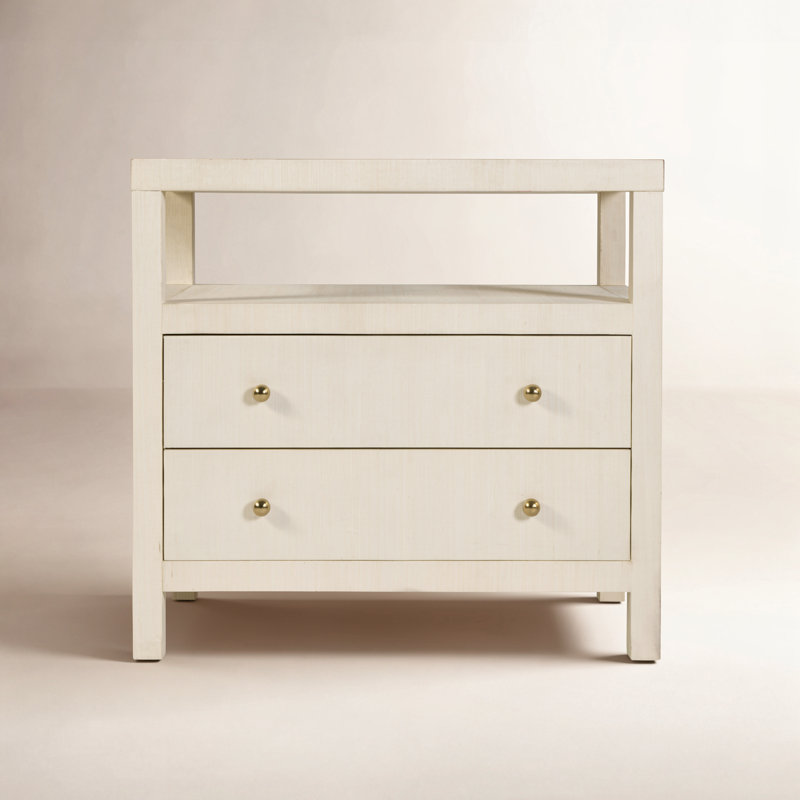 Celine 28 In. W Raffia 2 Drawer Nightstand With Shelf, Beige, Beige
