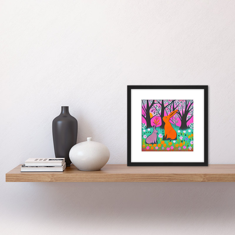 Bunny Rabbits In A Forest Meadow Flowers - Single Picture Frame Print