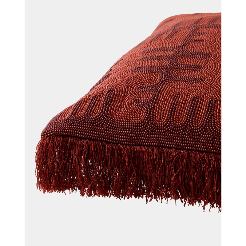 Duafe Beaded Geometric Pillow Cover & Insert, Rust