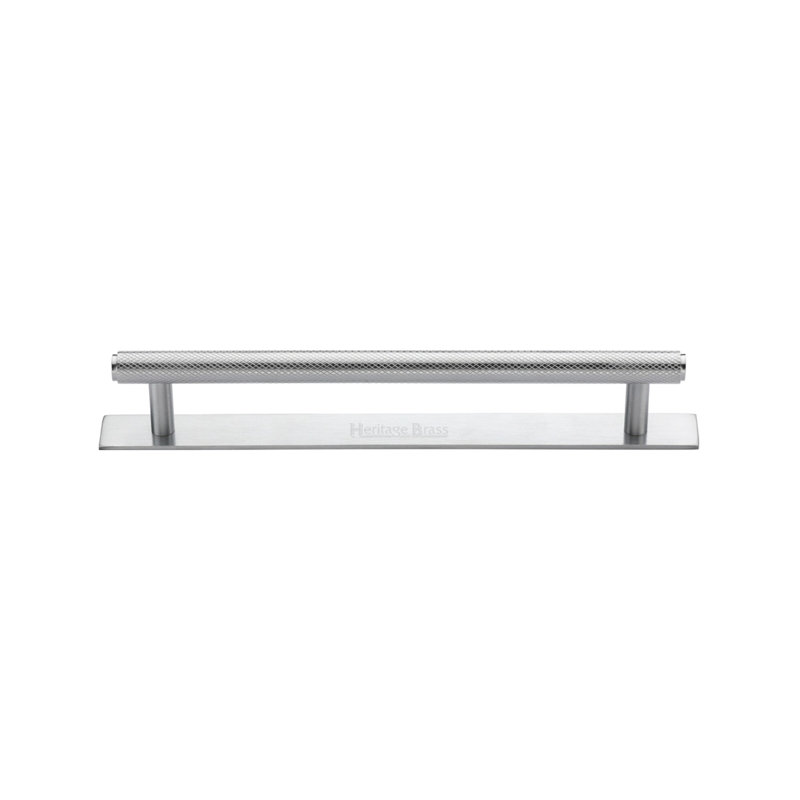 Heritage Brass Heritage Cabinet Pull Knurled Design with Plate, 12.8cm, Satin Chrome