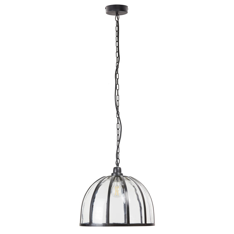14.5"W Rickardsville 1 - Light Large Dome Black Metal and Clear Glass Pendant