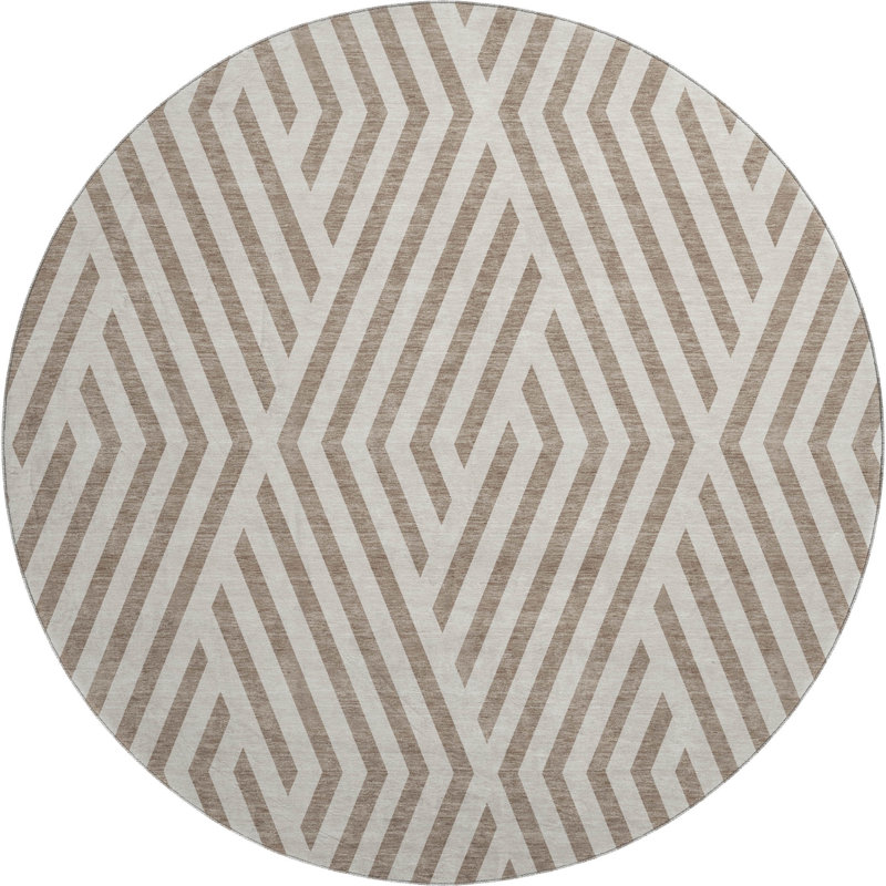 Premium Machine Washable Cerrito AMF550 Taupe Rug, Round 8'