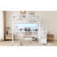 Lit mezzanine double avec bureau et station de charge, lit mezzanine double en métal avec escalier et lumière pour enfants adolescents, blanc