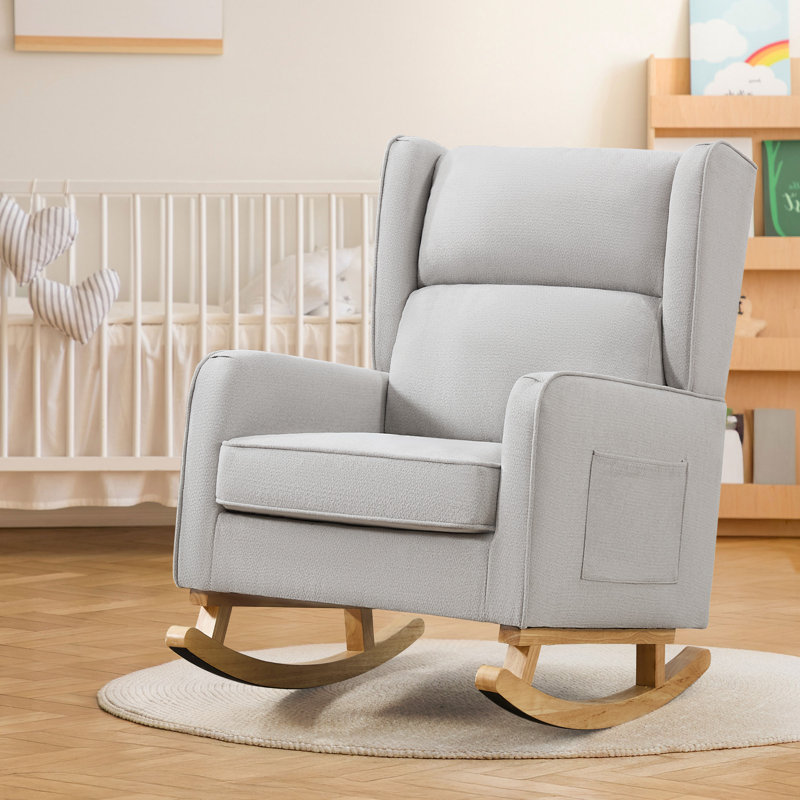 Chaise berçante en bois massif, Gris clair, Brun
