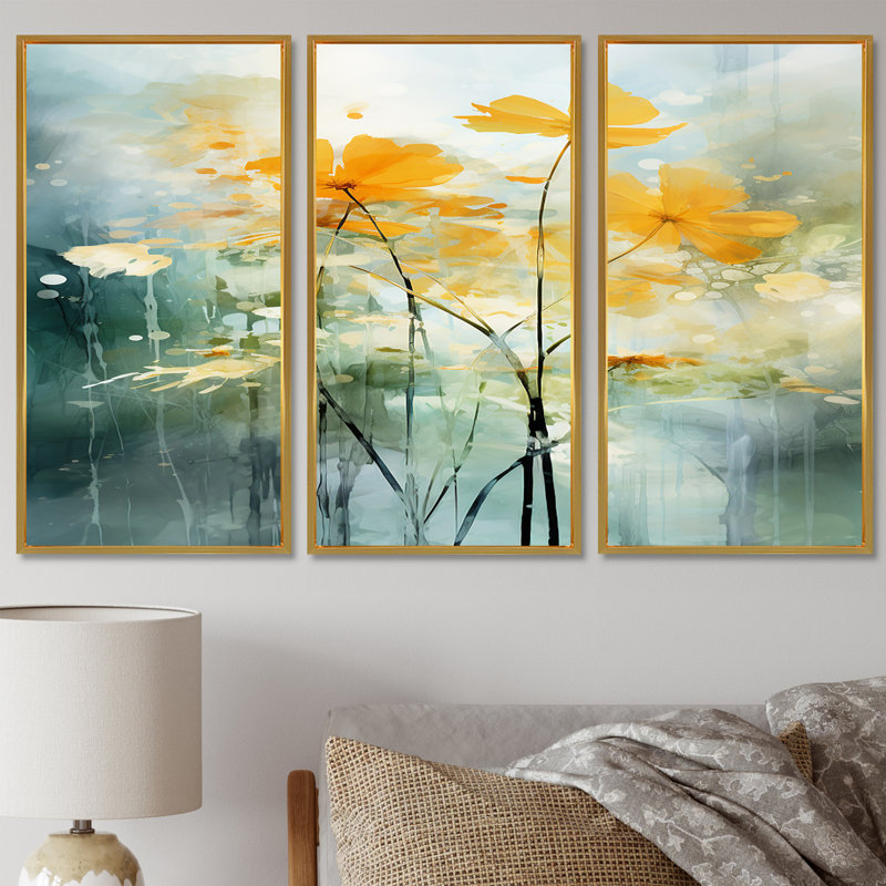 Edgardo - Ensemble d'impressions murales Buttercups, Cadre flottant doré, H 40 po x l 60 po x P 1 po