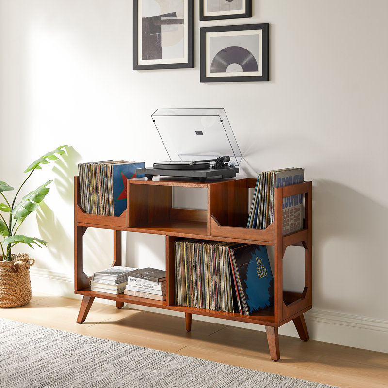 Asheville Walnut Mid-Century Modern Record Storage Console