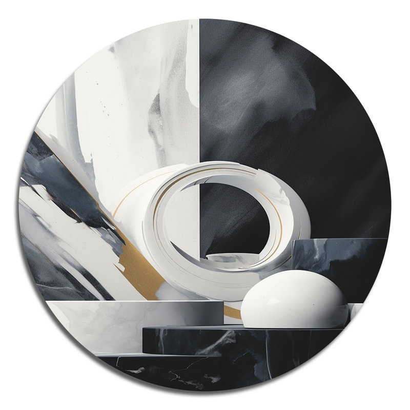 «Abstract Marble Shapes II», art mural rond abstrait en marbre sur métal, H 36 po x l 36 po x P 1 po