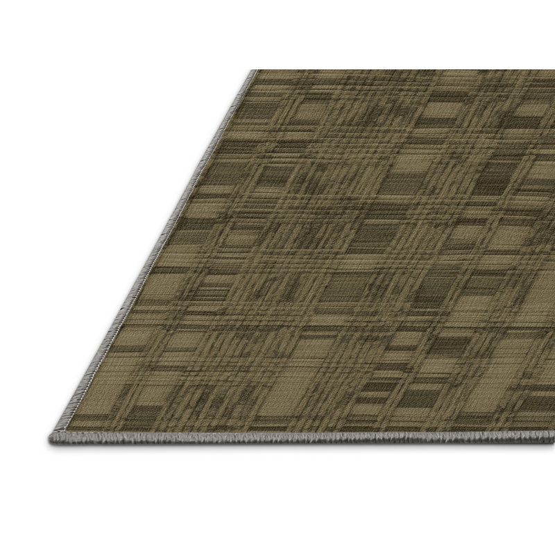 Tapis brun à carreaux lavable à la machine, Rectangle 4 pi x 6 pi