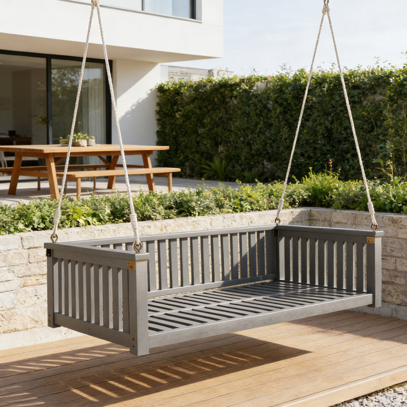 Balancelle grise en bois d'acacia gris avec capacité de 350 lb pour 2 personnes, Gris