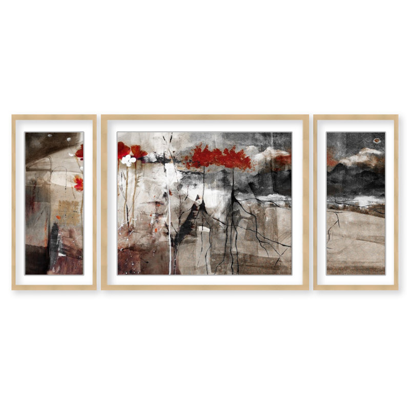 Abstrait - ensemble de 3 reproductions sur toile, H 40 po x l 60 po, Impression encadrée naturelle, Blanc