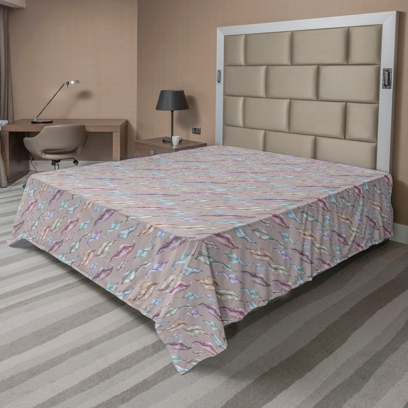 Ambesonne Bohemian Flat Sheet Waving Art Modern Leaves Pale Lavender and Pale Tan, Full Flat Sheet