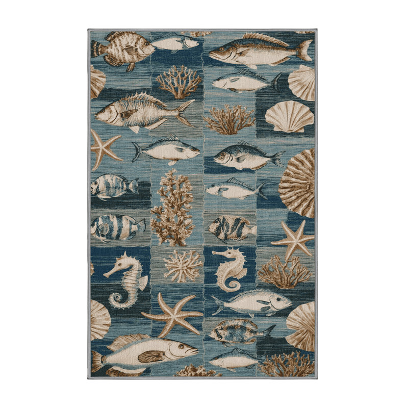  Tapis bord de mer lavable en mosaïque, Rectangulaire 2 pi x 3 pi