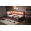 Lit plateforme tapissier simple avec ports USB et ceinture à DEL, avec lit gigogne, rose-94837982