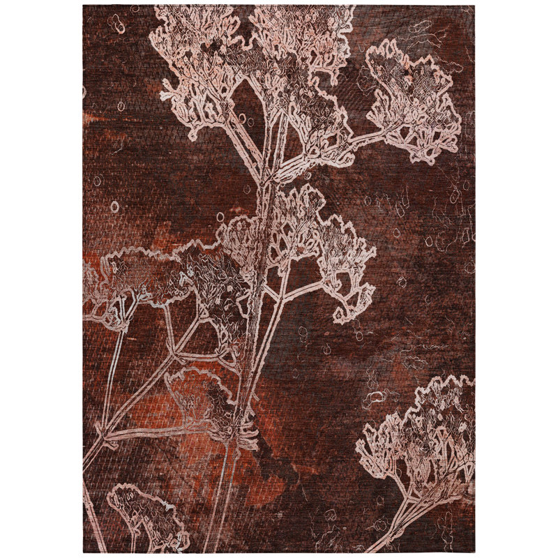 Machine Washable Indoor/Outdoor Leavittsburg ACN2239 Floral Rug, Rectangle 3' x 5'
