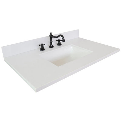 37 in. White Quartz Top with Single White Ceramic Rectangular Sink -  Bellaterra Home, 430002-37-QWR