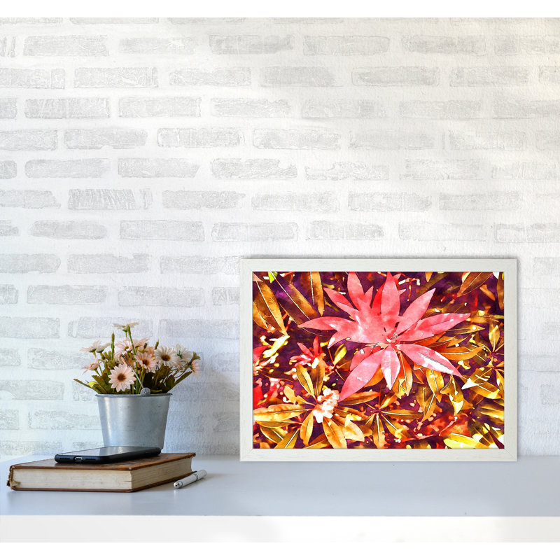 Autumnal Flowers - Print on Canvas, 34cm H x 46cm W x 3cm D, White Framed