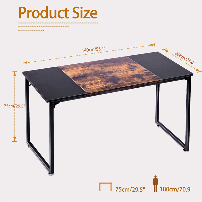 Leyte Metal Base Desk Shell, Black, 75 cm H x 140cm W x 60cm D