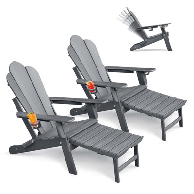 Folding Outdoor Adirondack Chair With Ottoman
