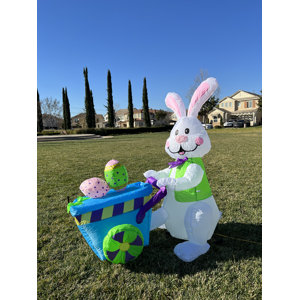 The Holiday Aisle® Rabbit Pushing Cart with Eggs Decoration Inflatable ...