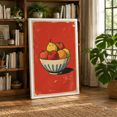 Bowl of Autumn Fruit Vintage 1 Piece Wrapped Canvas Wall Art