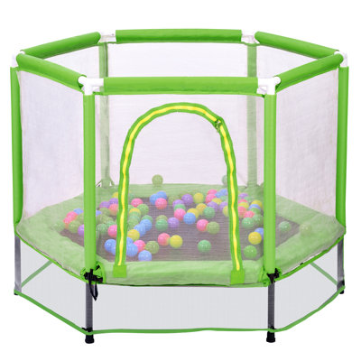 55'' Toddlers Trampoline With Safety Enclosure Net And Balls, Indoor Outdoor Mini Trampoline For Kids