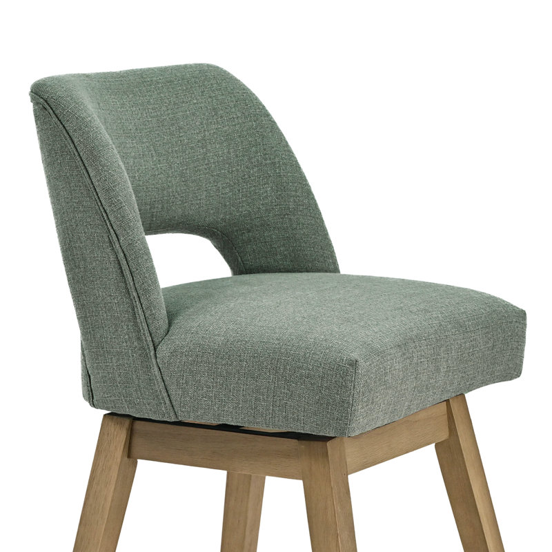 26" Seat Height Swivel Bar Stools Set of 4, Polyester Upholstered Seat on Solid Wood Frame, 4, Sage Green/Polyester