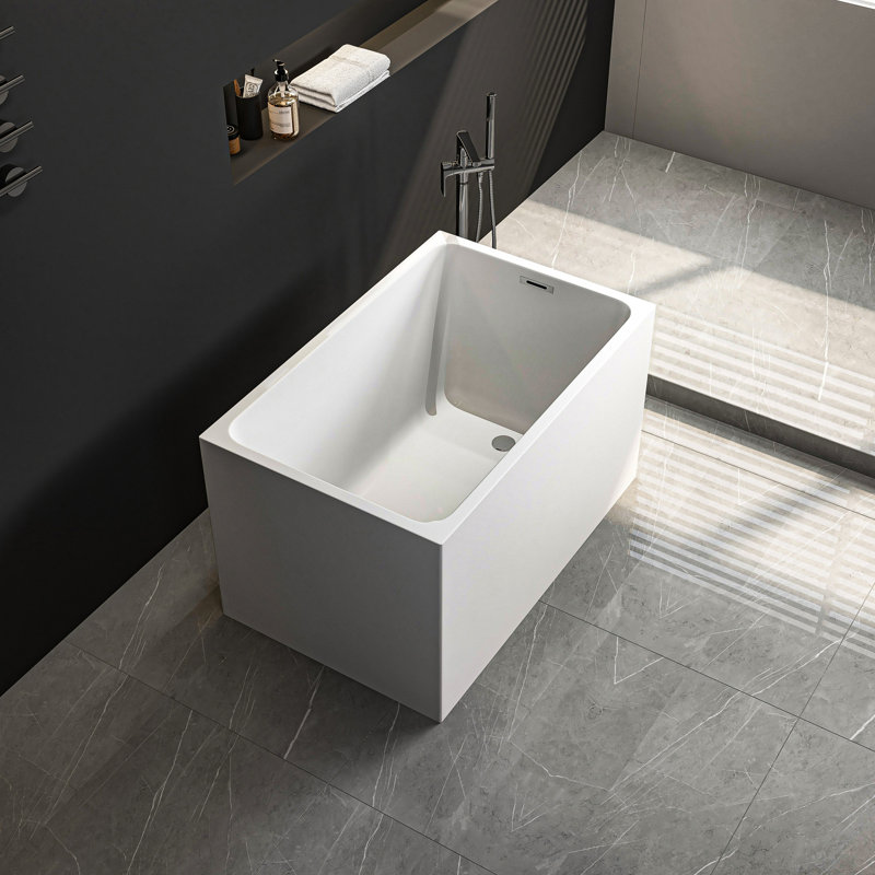 43" Acrylic Freestanding Rectangular Bathtub with Chrome Overflow