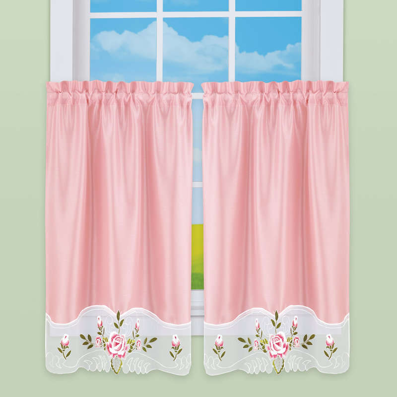Rose Embroidered Sheer Polyester 36" Tier Curtains