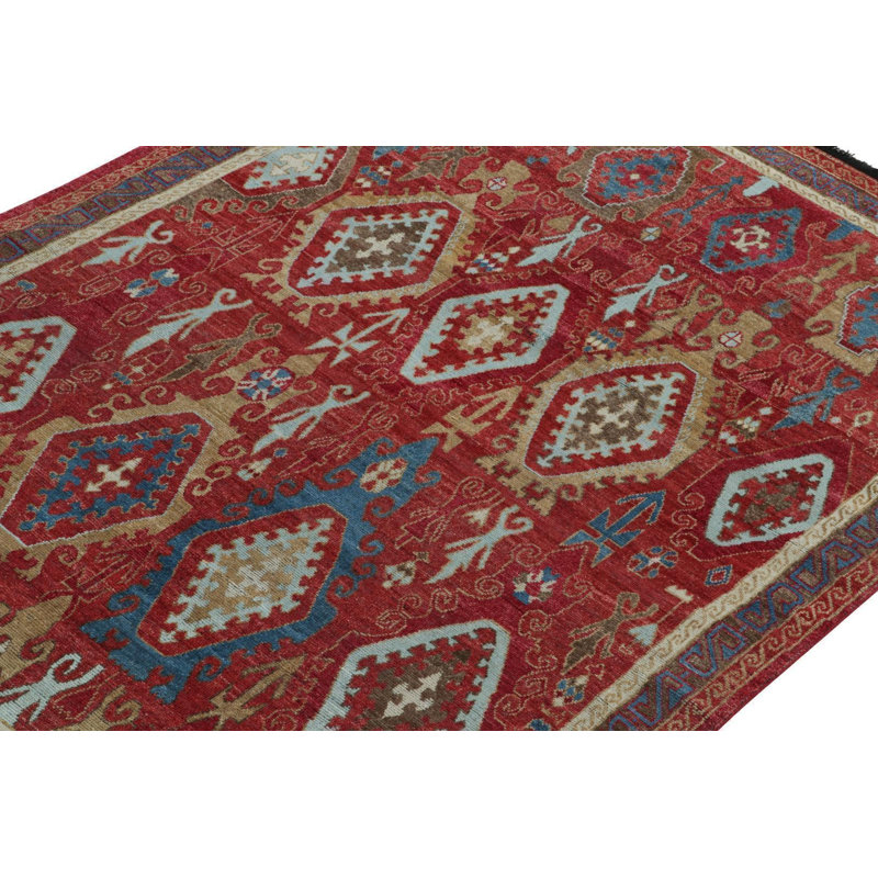 Tribal Rug In Red, Blue And Brown Geometric Pattern By Rug & Kilim, Rectangle 5' x 8'