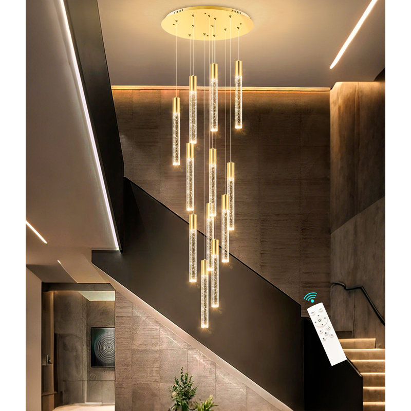 Lustre en cristal à DEL à 12 lumières, intensité variable, Doré, 12 lumières
