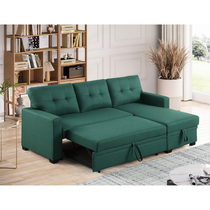 Convertible 3 - Seat Sectional In Linen, Pull Out Chaise With Storage, Twin Size Sleeper, Removable Back Cushions, Foam Filler, 82 Width, 53 Depth, 34.5 Height, 151 Lb Linen And