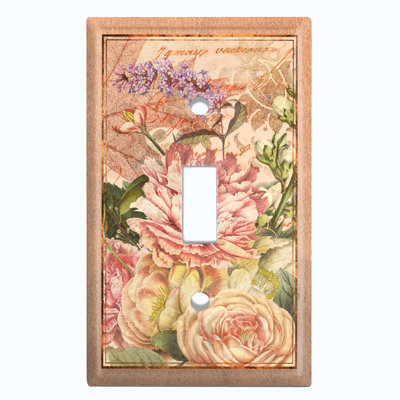 Couvercle de prise de courant à 1 interrupteur à bascule (belle fleur rose, feuilles de brun clair)