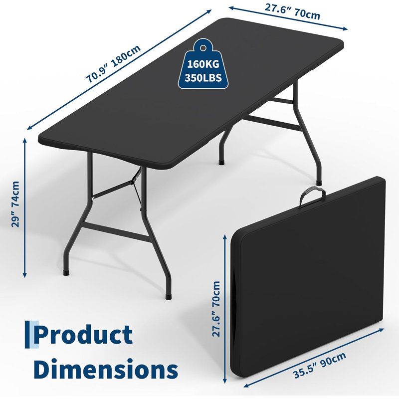 Ensemble de 2 tables pliantes portatives de 6 pi avec poignée de transport, Black