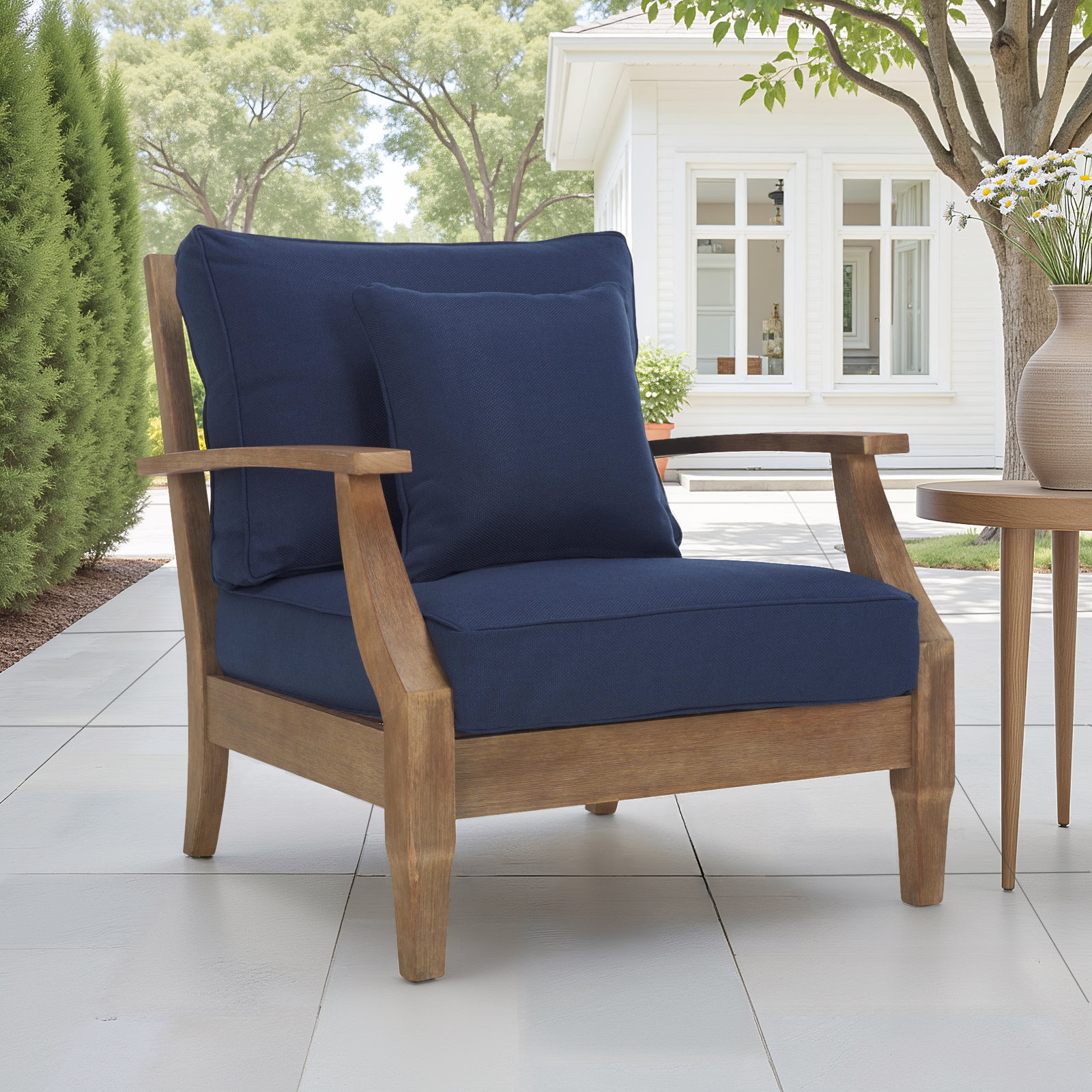 Samya Outdoor Chair with Cushions, Natural, Navy