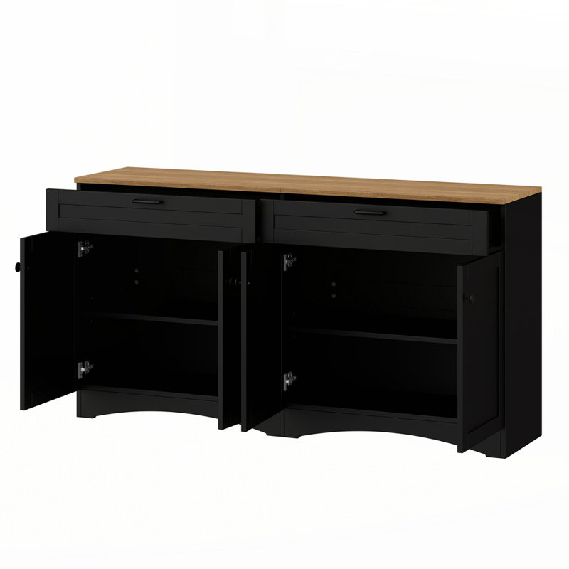 Versatile Wood Grain Sideboard with Adjustable Shelves, Black
