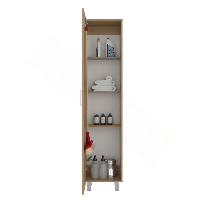 Armoire de rangement autoportante avec tablettes de rangement internes, grande porte simple, 4 tablettes intérieures, poignée et pieds en métal