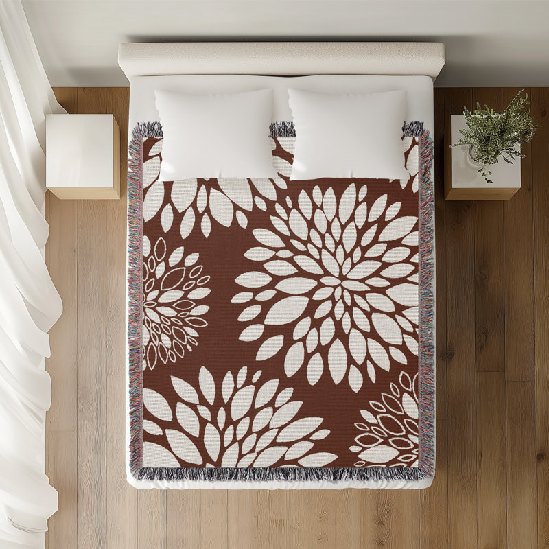 Jeté floral en coton, Brun rouille, 60 x 60