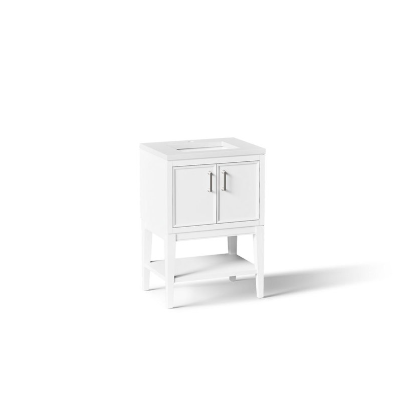 Winnow Freestanding Single Bathroom Vanity Cabinet with Sink and Quartz Top, White, 24"