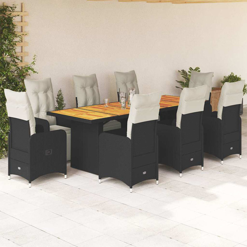 Ensemble bistro avec repose-pieds réglables en rotin de polyester noir, 8