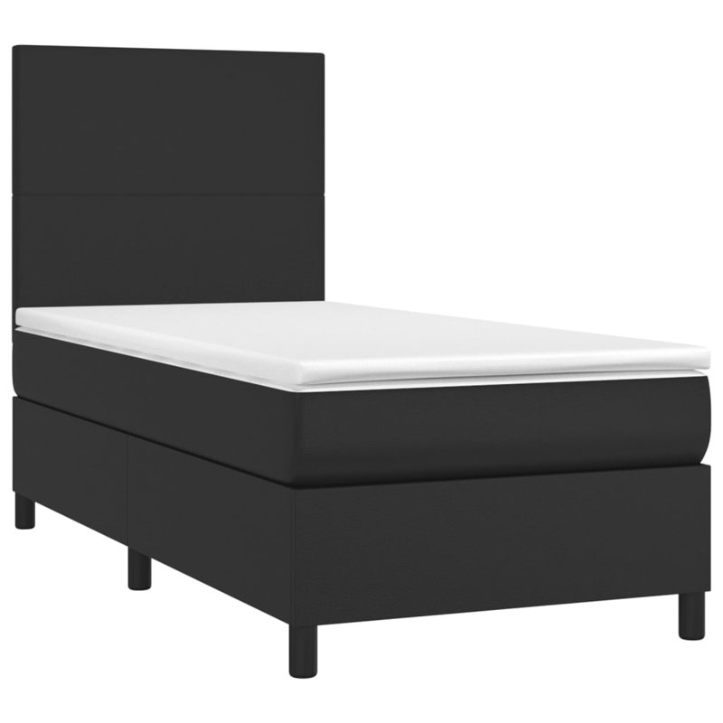 Lit sommier tapissier avec matelas en similicuir, Noir, Simple TG