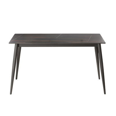 55.12" Modern Artificial Stone Black Straight Edge Dark Grey Metal Leg Dining Table-Can Accommodate 6 People(Dining Table Only)