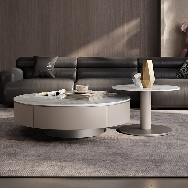 Table ronde en pierre Minimalist Light Luxury, H 14,2 po x L 31,5 po x l 31,5 po